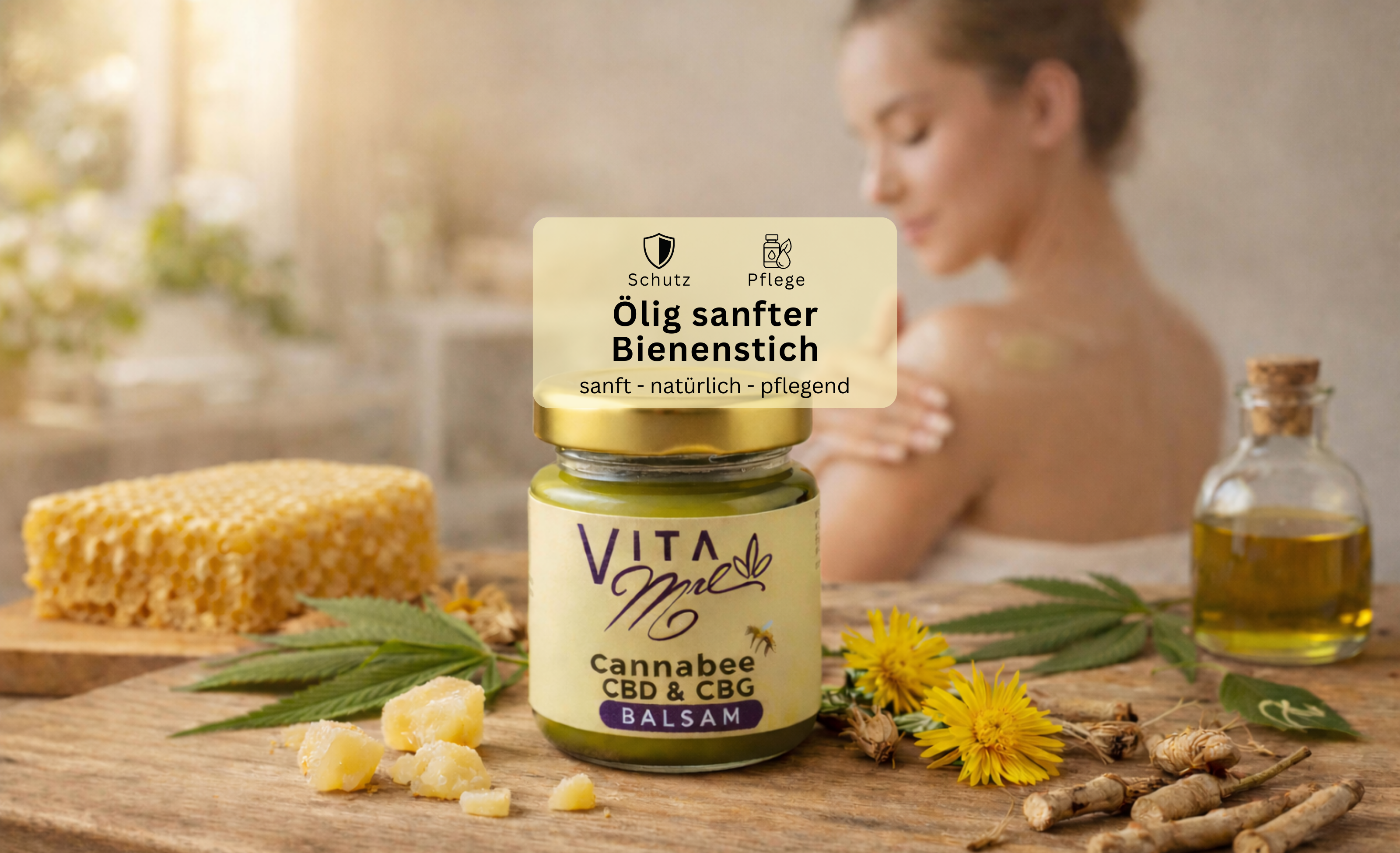 VitaMel CBD und CBG Balsam mit Hanf, Honig und Blüten für natürliche Hautpflege