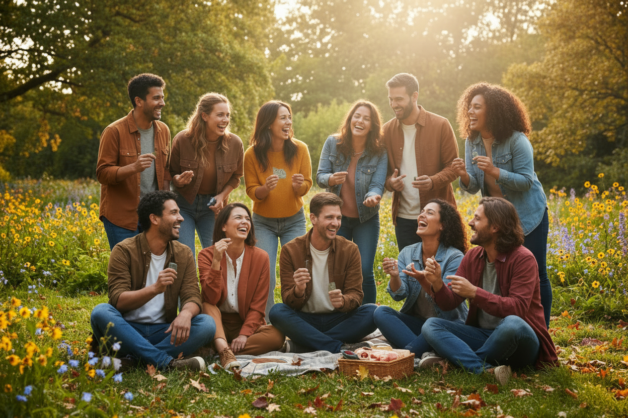 erstelle ein bild passend zu natur und dem webshop das ein bild von einem treuesystem und mitglieder zeigt die glücklich sind